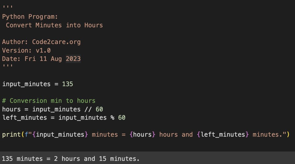 Python - Minutes to Hours Code Example
